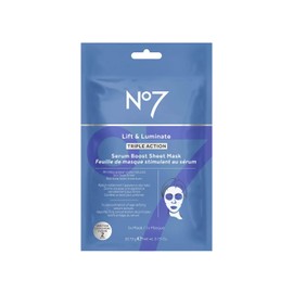 No7 Lift & Luminate Triple Action Serum Boost Sheet Mask - Radiant Skin Firming Anti Aging Face Mask with Hyaluronic Acid & Hibiscus - Vitamin C Brightening & Hydrating Sheet Mask