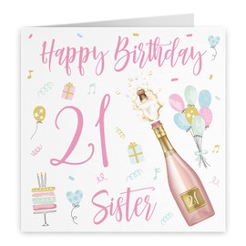 Hunts England - Sister 21st Birthday Card - Happy Birthday - Sister - 21 - Champagne Collection
