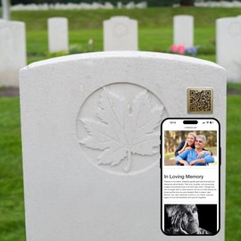 Gravestone QR Code Plaque With Memorial Page For Photos, & More. by GTKME (2x2", Laser Etched, Gold Metallic)
