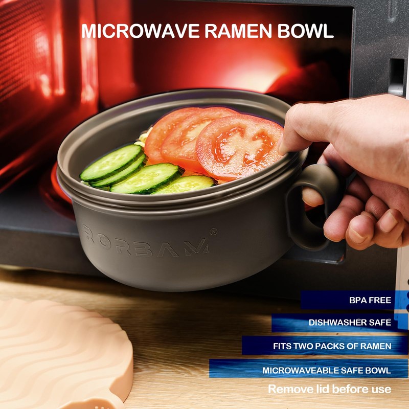 RORBAM Ramen Cooker,Microwave Ramen Bowl,Ramen Noodle Bowl 48 oz, College
