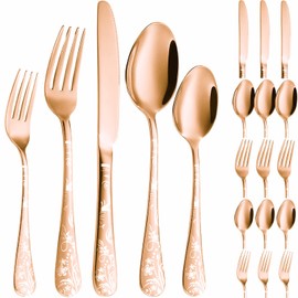 Vilihkc Unique floral pattern Silverware Set Mirror Polished Flatware Set Service for 4 Cutlery Set Stainless Steel Utensil Set for Kitchen Dishwasher Safe(20pcs)