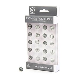 U Brands Fashion Steel Push Pins, Black White and Gray Fashion Colors, 20-Count, 182U06-12
