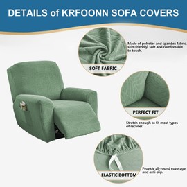 KRFOONN Stretch Recliner Slipcovers Jacquard Sofa Cover 4-Piece Fallon Collection Slipcover Lazy Boy Chair Covers Furniture Protector Recliner Chair Cover with Storage Pocket for Living Room, B15