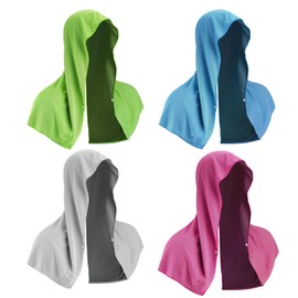 Aurorasports Cooling Hoodie Towels, UV Sun Protection Cooling Towel for Hot Weather Travel, Sport Head Towel for Neck and Face Quick Drying Absorbent Travel Towel (4 Pack-Green/Pink/Gray/Blue)