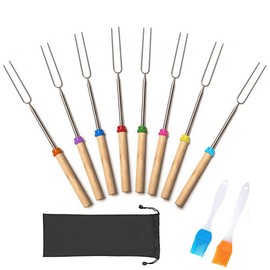 Marshmallow Roasting Sticks-Kiwinvou 8 Pcs Stainless Steel Telescopic Roasting Sticks 32 Inch Extendable Roasting Sticks with Barbecue Brush for Outdoor Camping BBQ