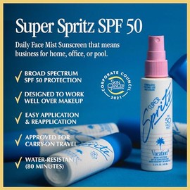 Vacation Super Spritz SPF 50 Paquete de Protector Solar Facial en Aerosol & Ambientador, Protector Solar Diario en Spray para la Cara, Sensación Limpi