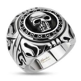 Bungsa Skull Ring Men's Silver - Skull Finger Ring for Men - Made of Stainless Steel - Set Skull Signet Ring - Sizes 60-75 - Extra Large & Solid - Wide Ring for Biker and Men, Stainless Steel, Cubic