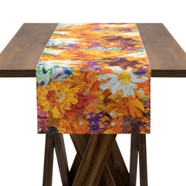 BILLU Camino de Mesa para Comedor, Tela Repelente a Líquidos, Protección al Reverso y Estampado Brillante, Medida 45cm x 260cm (Flores)