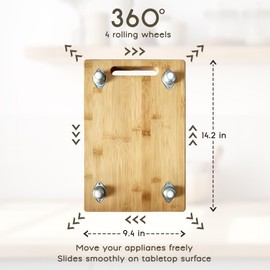 Comfecto Sliding Tray for Coffee Maker, 360° Multi-Directional Coffee Maker Slider Tray for Counter 4 Rolling Wheels, Waterproof Bamboo Slide Out Tray