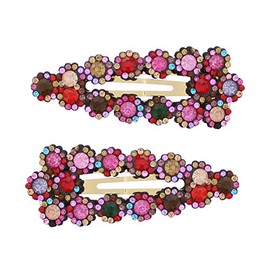 Zac's Alter Ego Pair of 7.5cm Two Tone Colourful Diamante Stone Covered Snap Hair Clips