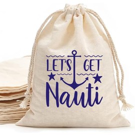 WOW PARTY Bachelorette Party Favor Bags, Wedding Survival Recovery Kit, Drawstring Hangover Kit Bags 5 x 7 Inch, Set of 10 Let's get Nauti