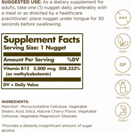 Solgar Vitamina B12 Methylcobalamin 5000mcg Sublingual 30nug Sabor Neutro