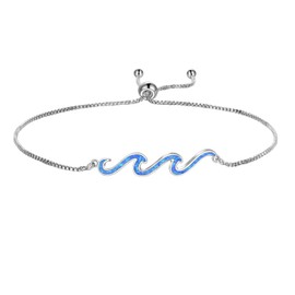 YFN Wave Anklet Sterling Silver Ocean Wave Layered Anklet Wave Beads Ankle Bracelet Beach Jewelry for Women Gifts (wave opal anklet)