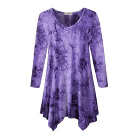 LARACE Plus Size Tie Dye Tops for Women Tunic Asymmetrical Dress Shirts 3/4 Sleeve V Neck Flowy Ladies Clothes for Leggings (B-Purple 2X)