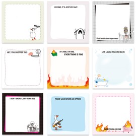 Lovarywow Funny Sticky Notes Gifts - 9 Pack Funny Sticky Notes 3x3 Inch Office Gifts for Coworkers Everything is Fine Post Memo Pads Work Gag Self-Stick Notepads Office Study Supplies 450 Sheets
