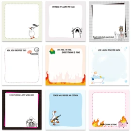 Lovarywow Funny Sticky Notes Gifts - 9 Pack Funny Sticky Notes 3x3 Inch Office Gifts for Coworkers Everything is Fine Post Memo Pads Work Gag Self-Stick Notepads Office Study Supplies 450 Sheets