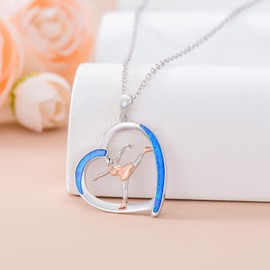 JBAERD Sterling Silver Ice Skating Necklace with Blue Opal, Figure Skating Gift for Sports Lovers, Women, 18" Chain