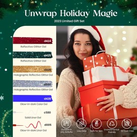 Beetles Gel Nail Polish Set Reflective Glitter Gel Nail Polish 7Colors Red Green Gold Silver Gel Polish & Red Blue Liner Gel Glow In The Dark Nail Polish Holographic Sparkle Gel Nail Polish