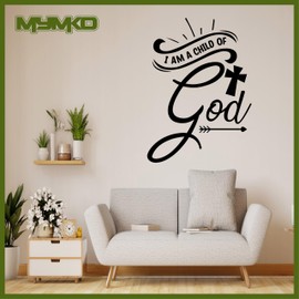 MYMKO I Am a Child of God Size 21x15'', Bible UV DTF Wall Car Mirror Decal, Peel and Stick Wall Art Decal for Living Room Bedroom Kitchen TV Wall, Cross Wall Stickers Decor for Christians
