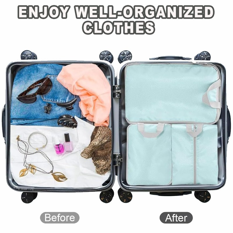 BEANPRECOY 9PCS Compression Packing Cubes for Travel - Waterproof Lightweight
