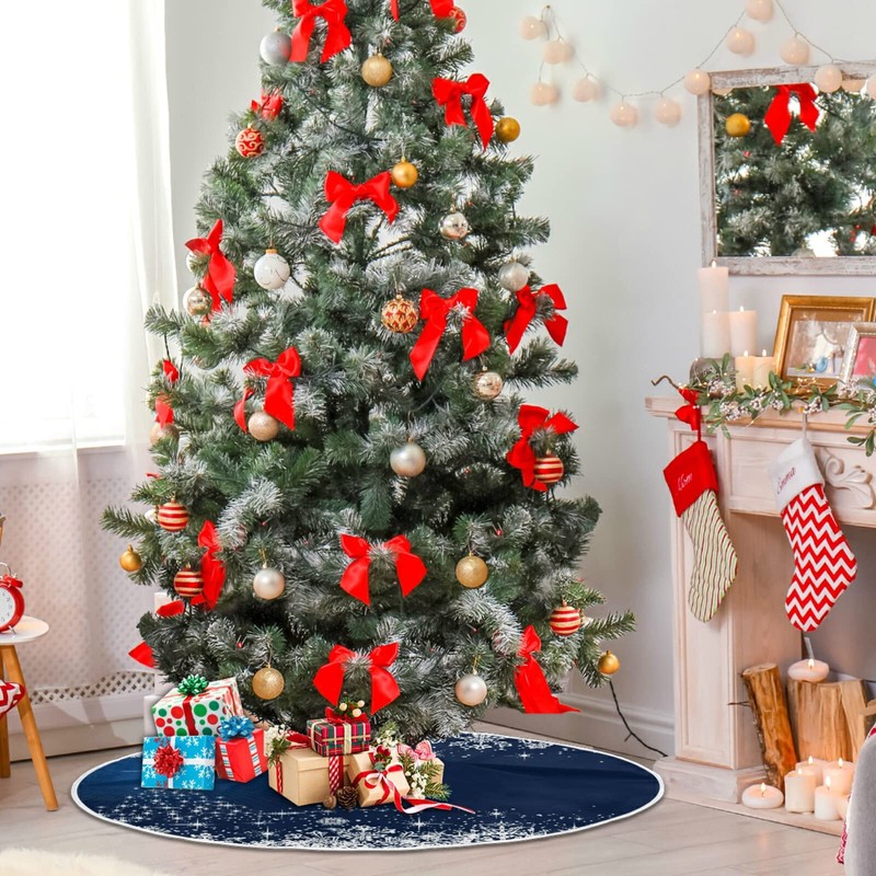 ATTX Winter Blue Snowflakes Tree Skirt Home Decoration Large Round