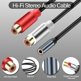 Generic JSADZKJ 3.5mm to RCA Y Splitter Stereo Audio Cable 3.5mm Fmale to 2 RCA Female Audio Cable 1/8 Headphone Jack to Dual RCA Connector Stereo Cable for Mobile Phone MP3 Tablet Speaker 2PCS