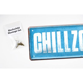 Chillzone Tin Sign - Metal Sign with Cool Lettering - Retro Decorative Sign - Wall Decoration Door Decoration for Kitchen Living Room Fireplace Room Balcony Patio Garden Arbour Pub Party Room - 28 x