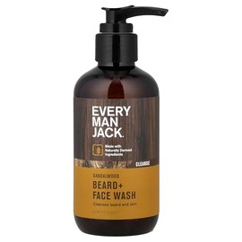 Every Man Jack Beard + Face Wash - Sandalwood | 200 ml - 1 Bottle | Naturally Derived, Parabens-free, Pthalate-free, Dye-free, and Certified Cruelty Free