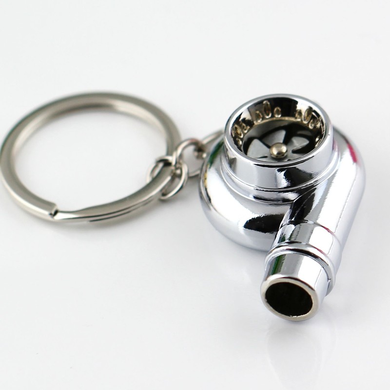 maycom Creative Spinning New Chrome Polished Silver Turbo Turbocharger Keychain