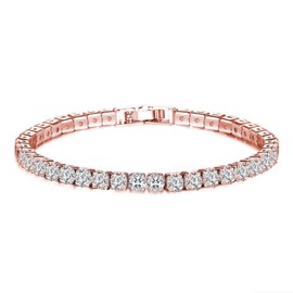 WATEFOER Zirconia Tennis Bracelet Women's Silver, 18 K Gold-Plated 4 mm Diamond Bracelets for Women Girls, Crystal Bracelets Gift for Mother's Day, Birthday, Valentine's Day, One size, Copper, Cubic