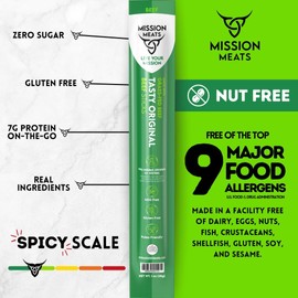 Mission Meats Beef Sticks – 100% Grass Fed Beef, Zero Sugar, Healthy Snacks, Individually Wrapped, Gluten Free, Non-GMO, Original 1oz (Pack of 12)