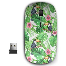 KAWAMOUSE 2.4G Ergonomic Portable USB Wireless Mouse for PC, Laptop, Computer, Notebook with Nano Receiver (Tropical Toucans Watercolor)