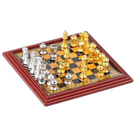 Skylety 1:12 Dollhouse Miniature International Chess Set Mini Chess with Chess Board Miniature Board Games Model Gold and Silver Mini Chess Dollhouse Furniture Accessories for Dollhouse Decor