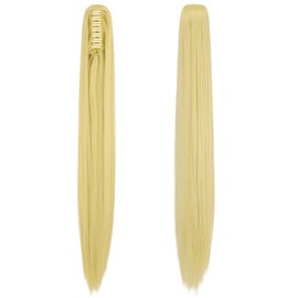 OMGREAT Claw Ponytail Hair Extension One Piece Cute Clip in on Ponytail Claw Synthetic Straight Curly Hairpieces 21" Straight Bleach Blonde