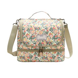 Nanxson Insulated Lunch Bag, Large Reusable Cooler Bag, Waterproof Picnic Bag with Floral Pattern and Adjustable Shoulder Strap (11L, C-Beige)