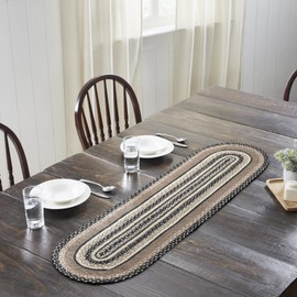 VHC Brands Sawyer Mill Charcoal Farmhouse Jute Oval Table Runner 13x37