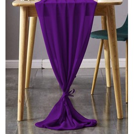 MDS Pack of 12 | Purple | 14ft Chiffon Table Runner 29x170 Inches Long Romantic Rustic Sheer Gauze Runner for Wedding Bridal Shower Birthday Banquets Engagement Spring Easter Boho Decorations