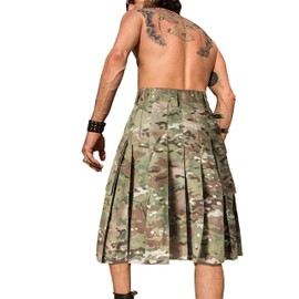 GSGGIG Men's Kilt, Camo Scottish Outdoor Utility Kilt, 23" Length Pleated Tactical Kilt, Irish Hybrid Kilts with Pockets, Z-cp Camo, 38