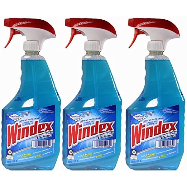 Windex Powerized Glass Cleaner with Ammonia-d, 32 Oz. Trigger Spray Bottle (Pack of 3)