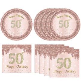 40pcs 50th Birthday Decorations for Women Vintage 50th Birthday Plates and Napkins Set 50th Birthday Decorations Rose Gold for 1975 Birthday Dessert Plates and Napkins Party Supplies for Women