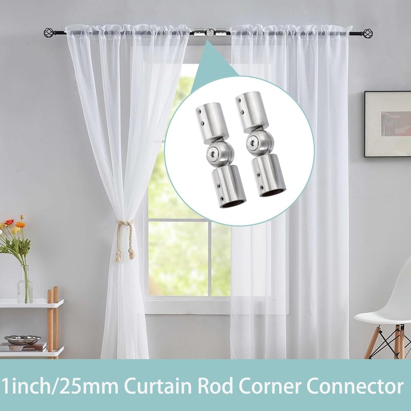 Cokritsm 2 x Corner Connectors for Curtain Rods, Adjustable Curtain