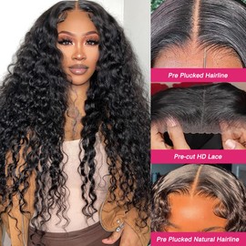 Ferzzon 6x4 Deep Wave Lace Front Wigs Human Hair 180 Density Glueless Wigs Human Hair Pre Plucked Pre Cut 6x4 Deep Wave Wig Human Hair Pre Cut Glueless Wigs Human Hair Curly Glueless Wig 22 Inch