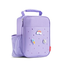 Fit & Fresh Charm Lunch Bag For Kids, Thermal Insulated Lunch Box For Kids Boys & Girls With Shoe Charm Slots For Personalization, School Lunch Box, Purple