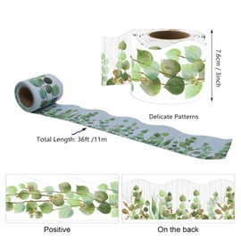 Double-Sided Printed Green Plant Bulletin Board Border, Blackboard Decorative Paper for Bulletin Boards, Desks, Storage Cabinets, Homes, Schools, and Classroom Decor (36 Feet)