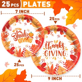 Gezond Thanksgiving Paper Plates 50 Pcs Fall Plates Disposable Pumpkin Dinnerware for Thanks Theme Party Supplies Autumn Tableware Set, Serves 25