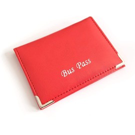 Lorenz Leather Effect Grained PU Bus Pass Cover Holder with Zip up Coin Pocket - Red