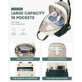 LOVEVOOK Backpack Women's Laptop School Backpack Teenager Girls with Laptop Compartment Travel Backpack Work Bag Daypack Waterproof School Bag Backpack Women Elegant for University Travel Office,