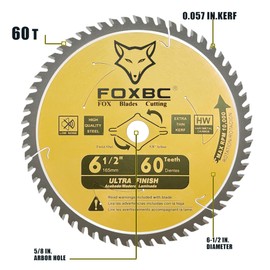 FOXBC 6-1/2 inch Circular Saw Blade Ultra Fine Finish 60-Tooth for Wood Cutting, Thin-Kerf with 5/8" Arbor
