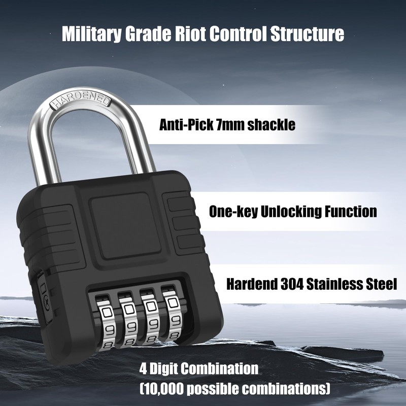 2 Pack Heavy Duty Weatherproof Padlock, Diyife Outdoor Combination Lock