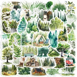 50PCS Green Forest Stickers, Nature Forest Trees Sticker Packs for Journals Books Cups Computers Phones Guitars, Vinyl Waterproof Outdoor Decals for Teens Adults